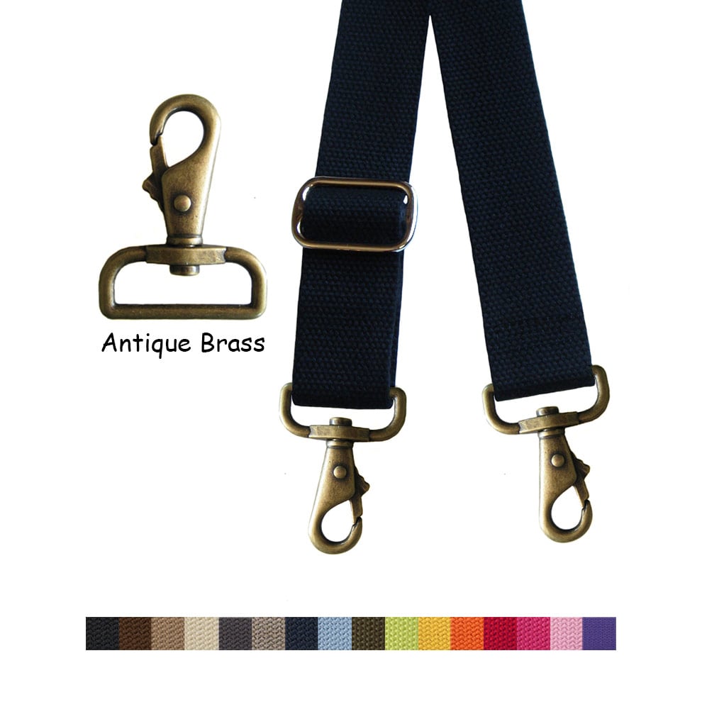 Image of Cotton Canvas Webbing Strap - Adjustable - 1.5" Wide - Choose Color & Length - Antique Brass Hook #6