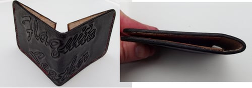 Image of Slim Minimalist Wallet. Front Pocket Wallet. Hand tooled, personalized. Your image/design or idea.