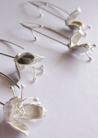 Image 1 of Bell flower hook earrings in forged sterling silver