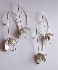 Image 3 of Bell flower hook earrings in forged sterling silver