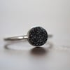 Black Druzy Ring, Sterling Silver