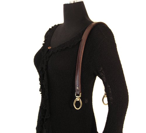 Image of Leather Shoulder Bag/Purse Strap - Choose Color & Finish - 30" Length, 1" Wide, #2 Egg-shape Hooks