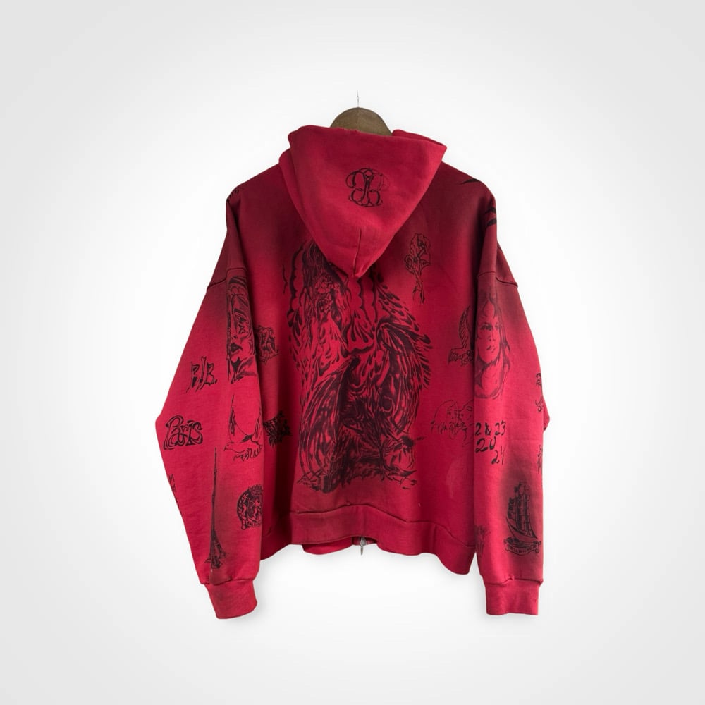 Image of Balenciaga Red Tattoo Zip Up