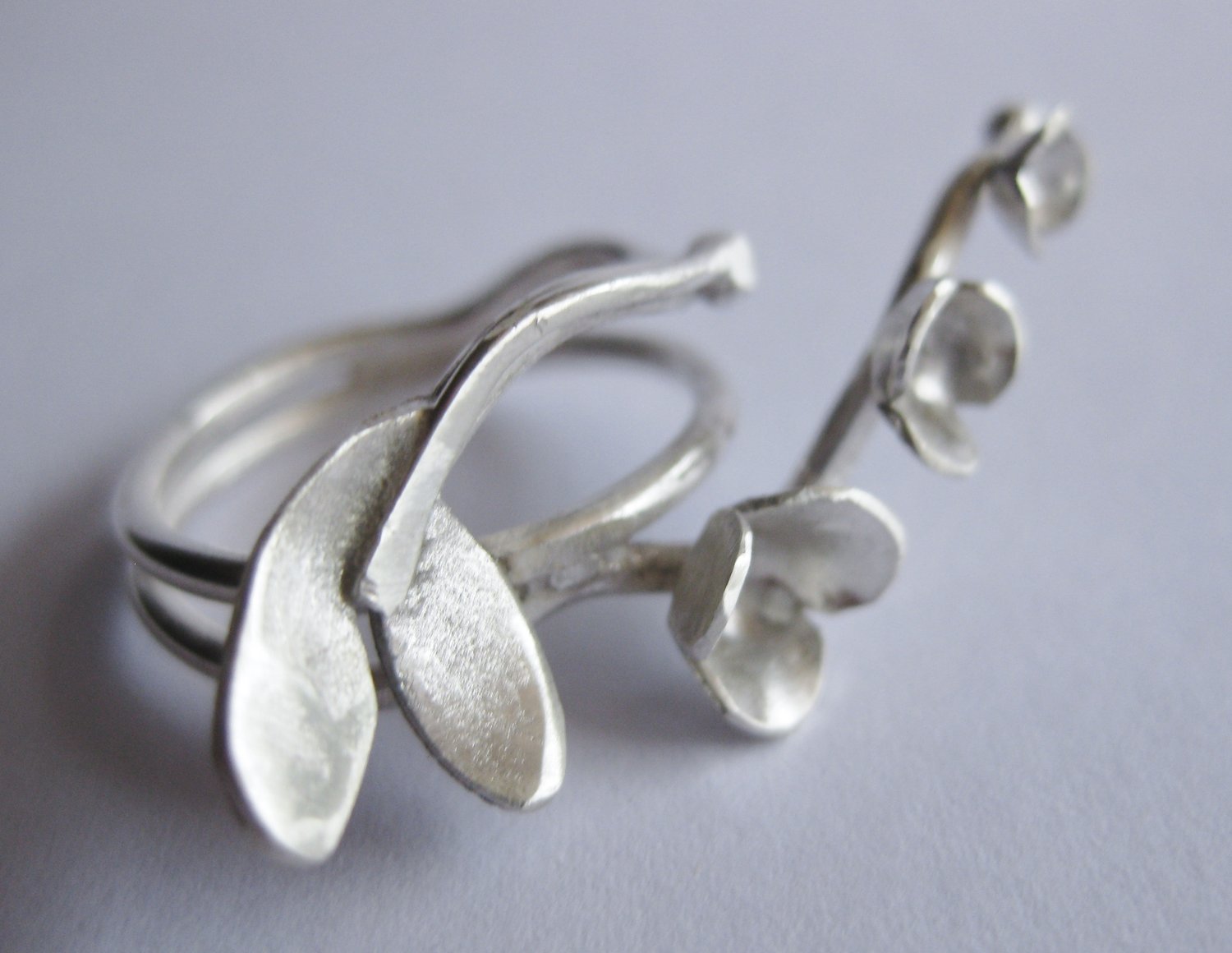 Image of Trailing bud ring in forged sterling silver