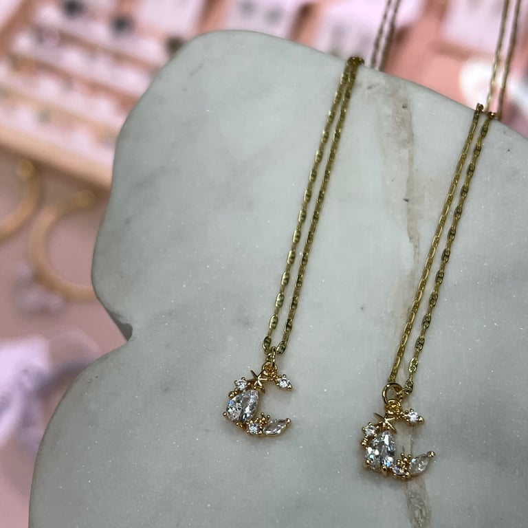 cz crescent moon / cz cherry necklaces Image 3