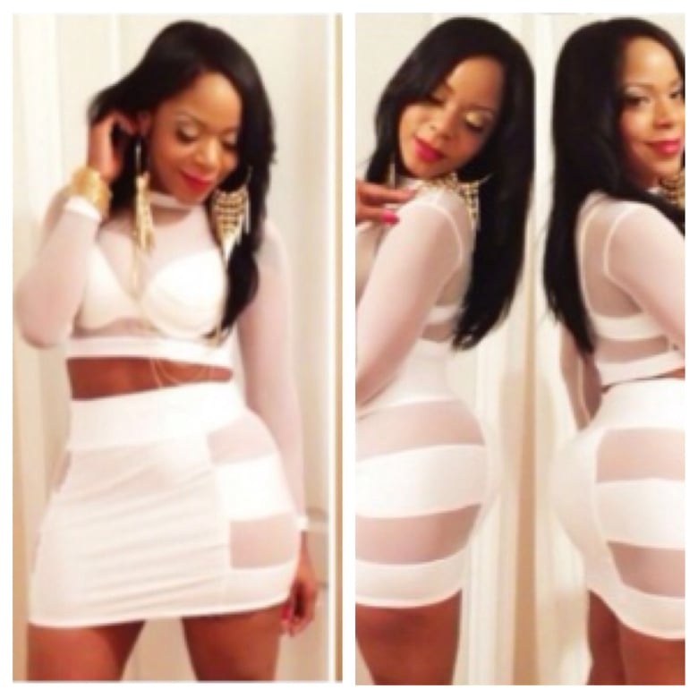 Image of Long Sleeve White Sheer Bodycon Skirt and Top