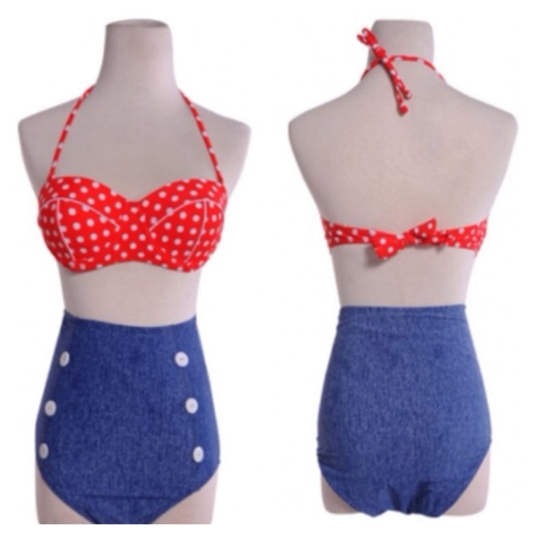 Image of Bohemian High Waisted Polka Dot Bikini