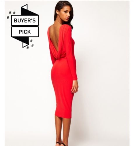 Image of ASOS Midi Bodycon Dress With Drape V Back