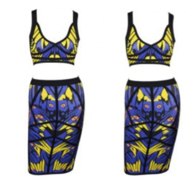 Image of 2 Piece Blue and Yellow Skirt and Top Bandage Set