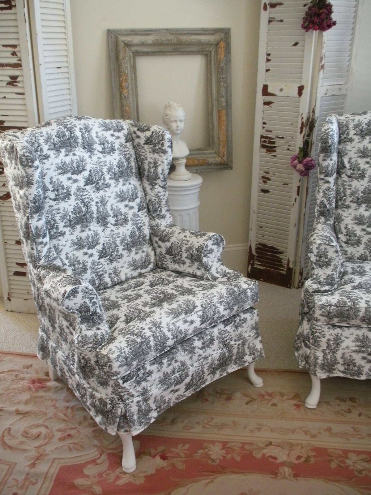 Toile store wingback chair