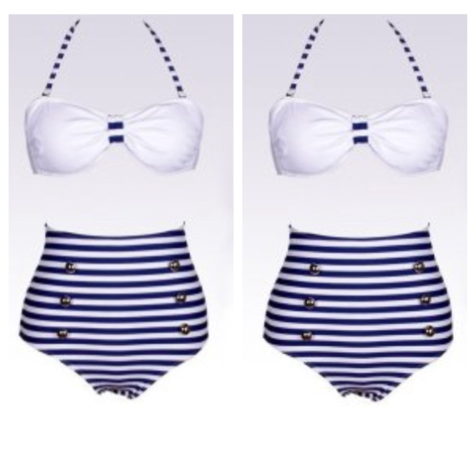 blue striped high waisted bikini