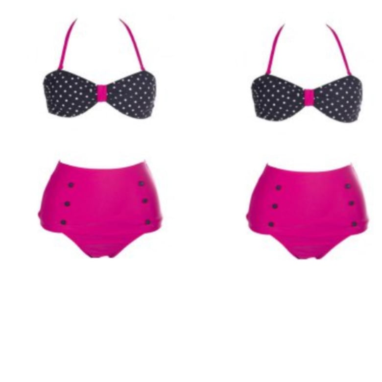 Image of Pink and Black Polka Dot High Waisted Bikini