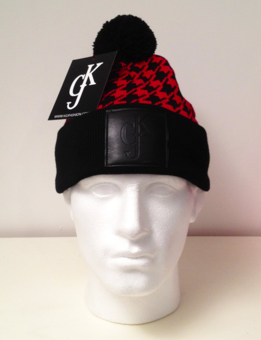 Image of KGJ Fashion Dogtooth Beanie - Black & Red
