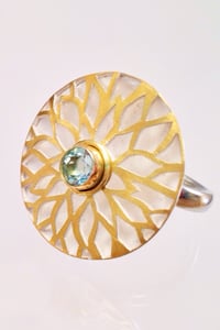 Image of Hand Pierced Peony Ring with Aquamarine