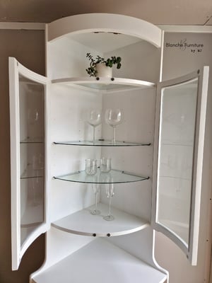 Image of Nathan Corner Drinks Cabinet unit in White with light.