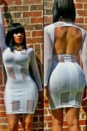 Image of White Bodycon Dress with Mesh and Open Back