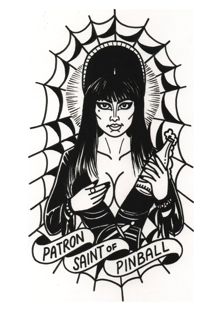 Image of Elvira - Patron Saint of Pinball Print by Sanchez