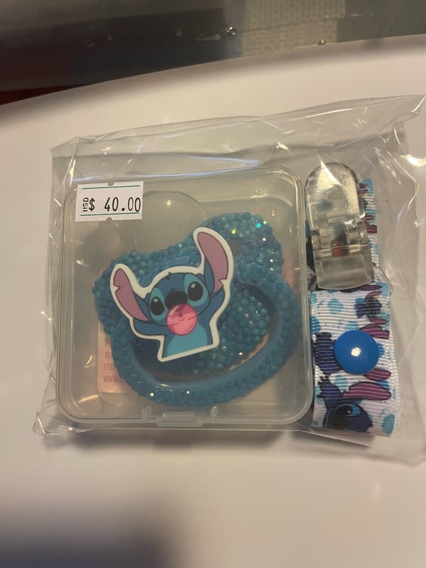 Image of Blue Alien Adult Pacifier and Pacifier Clip Set