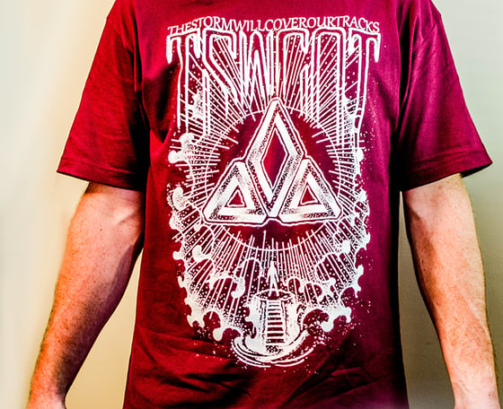 Image of White Print on Burgandy T-Shirt