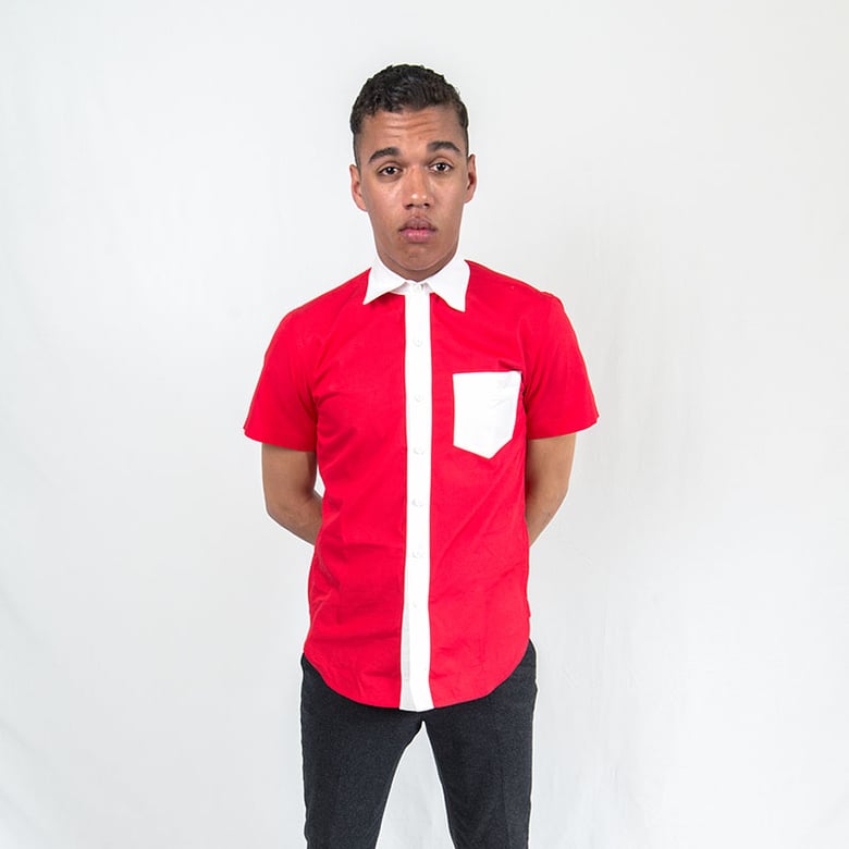 Image of SS Red/White Contrast Placket Shirt