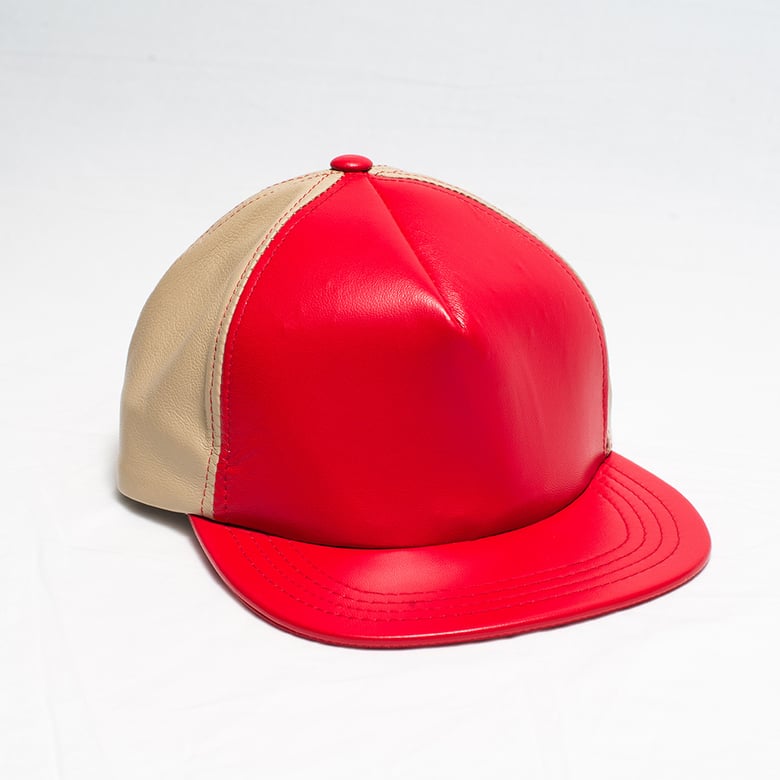 Image of Nappa Leather Snapback (Red/Beige) 