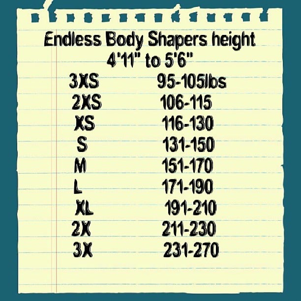 Image of Shaper Sizing Chart height 4'11" to 5'6"