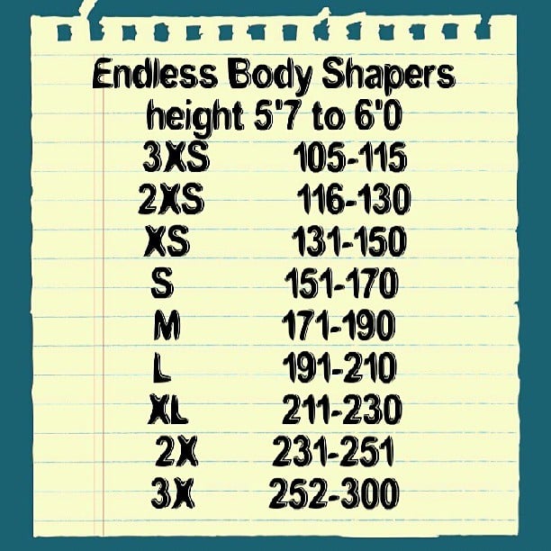 Image of  Body Shaper Sizing Chart height 5'7" to 6'0"