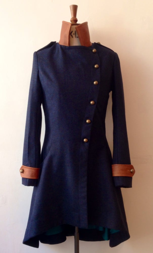 Image of Leather and tweed commander coat