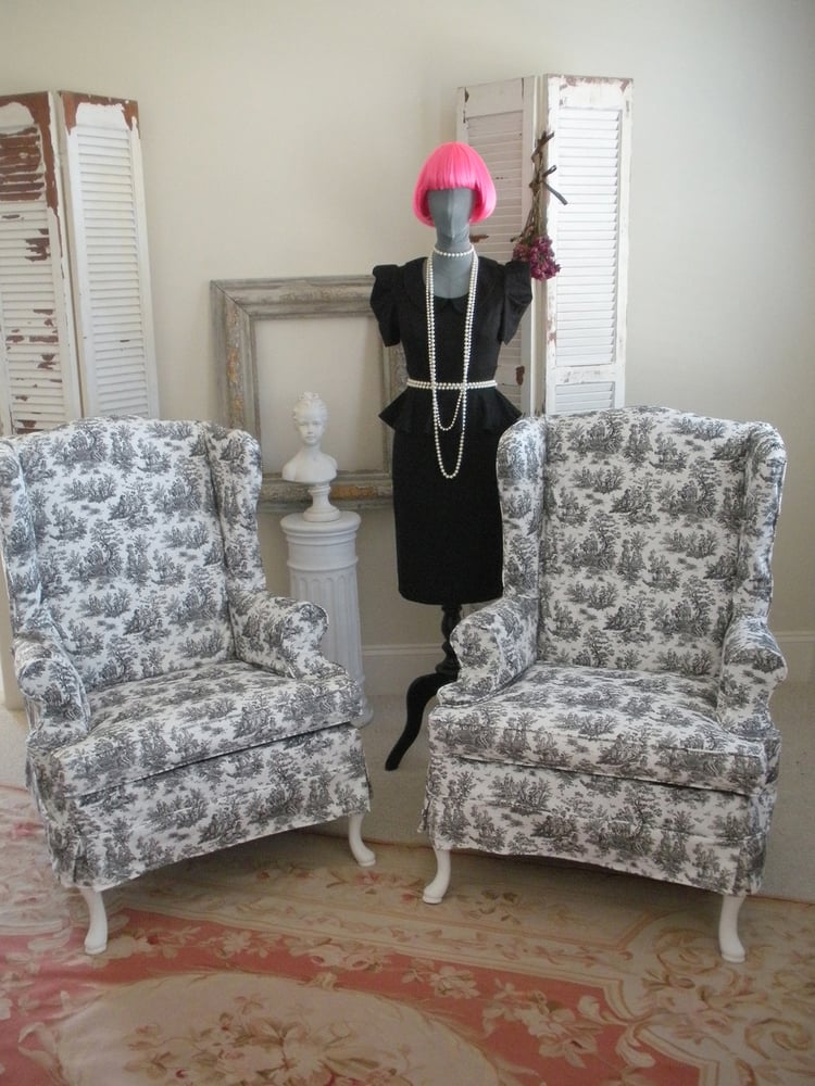 Image of Toile Wing Chairs