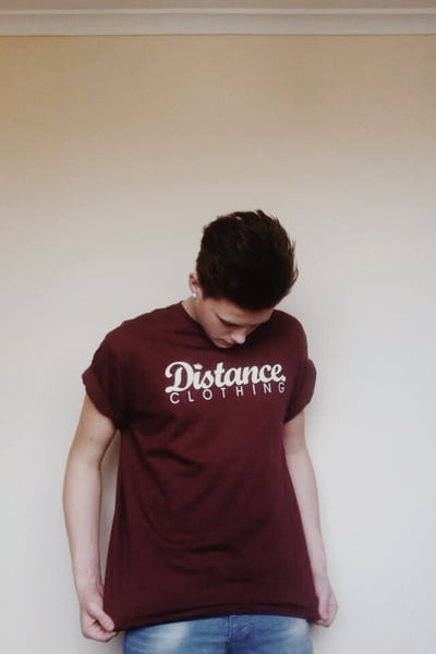 Image of Distance Script Tee (maroon) 