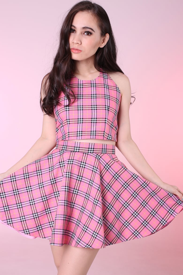 Image of Made To Order - Pink Tartan Halter & Skirt Set