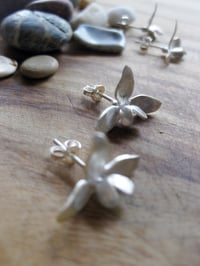 Image 4 of Heart orchid stud earrings: hand forged in sterling silver