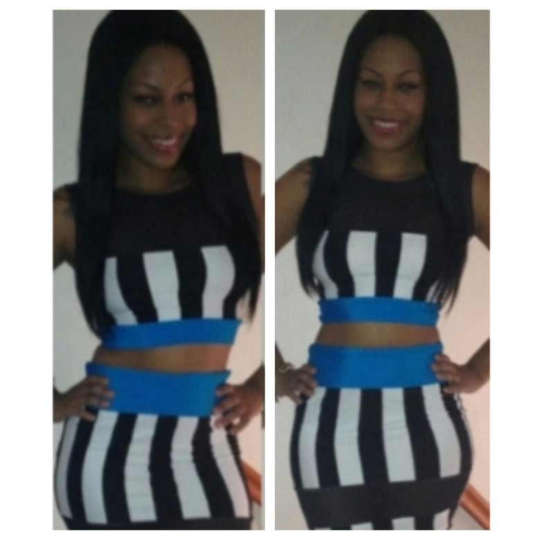 Image of Black and White Striped Two Piece Skirt and Top