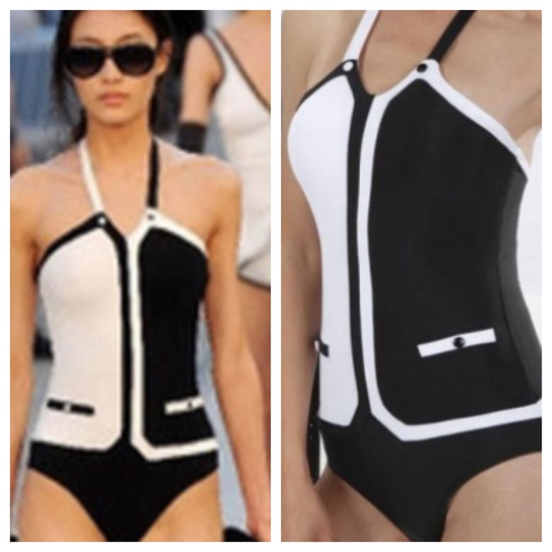 Image of Black and White Halter Monokini