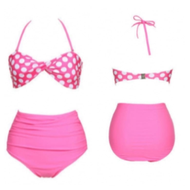 Image of Pink Vintage Style High Waisted Polka Dot Bikini