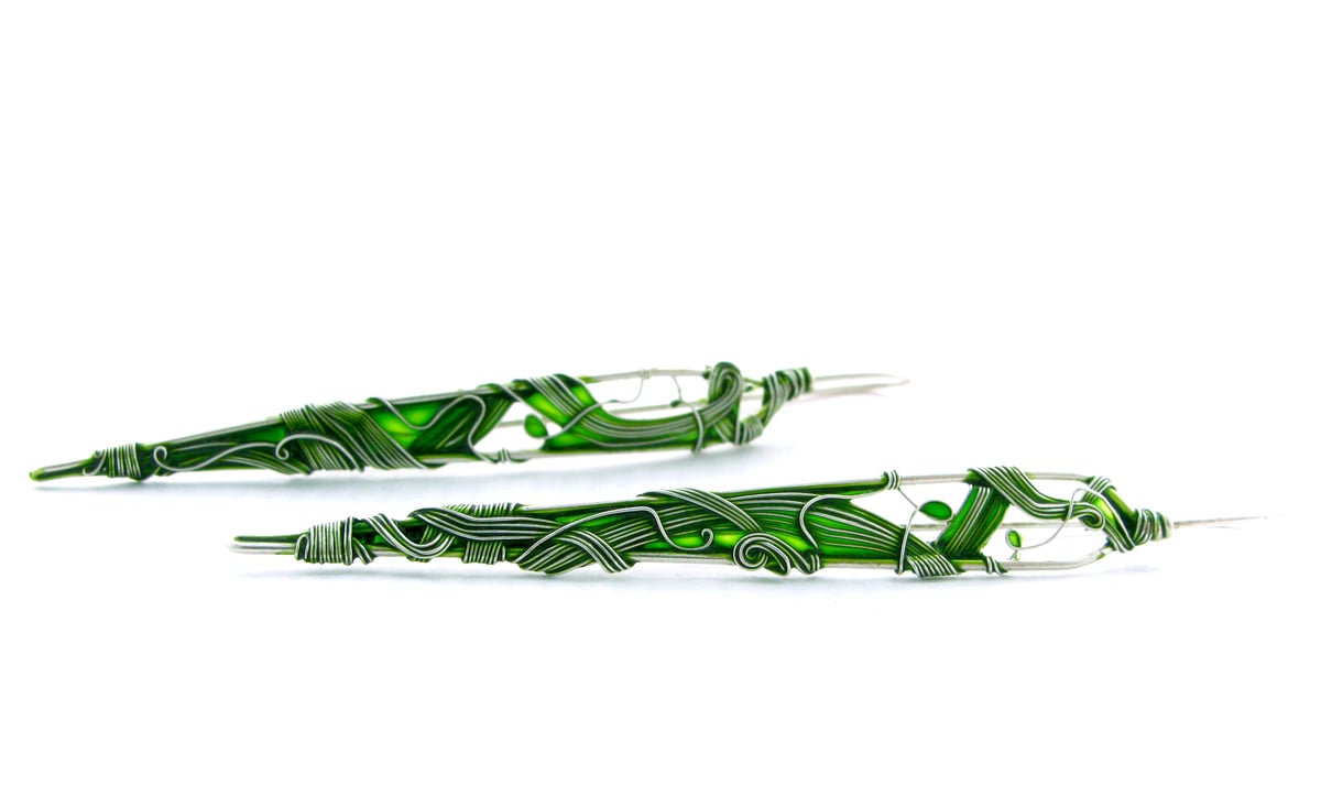 Image of Long Green Leaves Earrings