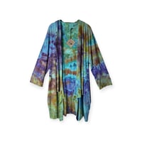 Image 1 of 3XL Drapey 3/4 Sleeve Cardigan With Pockets in Cool Earthy Watercolor Ice Dye