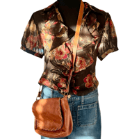 Image 1 of Vintage Ralph Lauren Brown Sheer Georgette Floral Ruffle Top -Size M - NWT