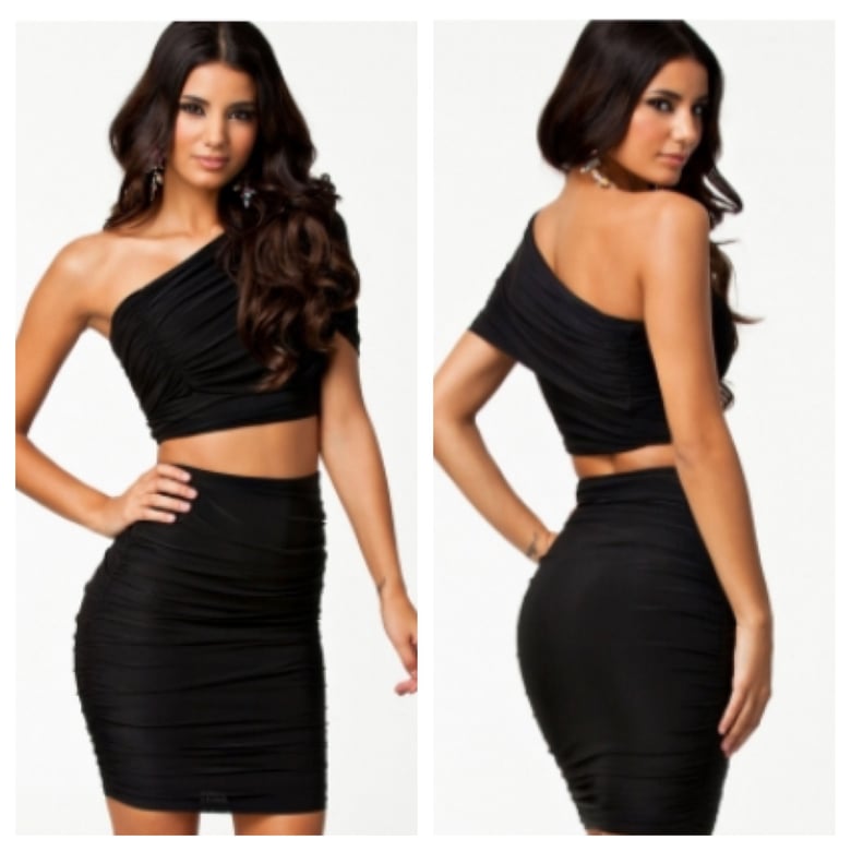 Image of Black One Shoulder Midi Skirt and Top