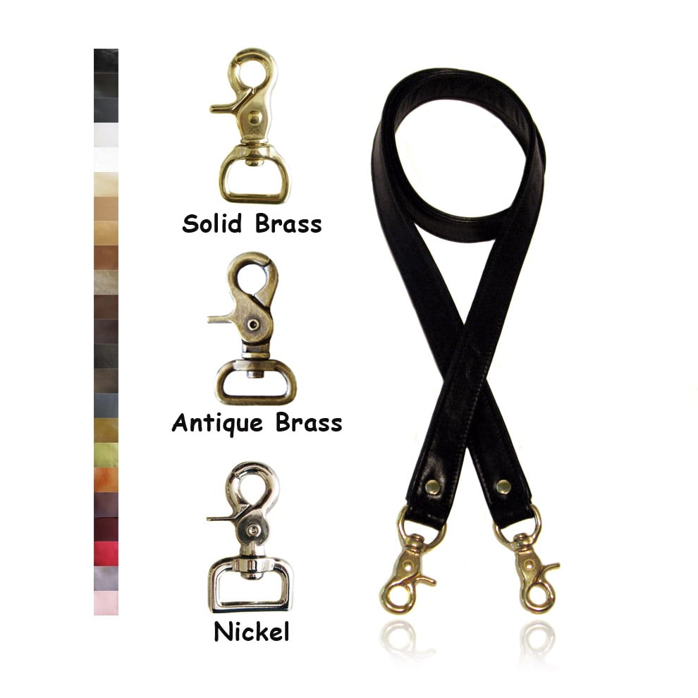 Image of Crossbody / Messenger Bag Strap - Choose Leather Color - 50" Length, 1" Wide, #18 Swivel Hooks