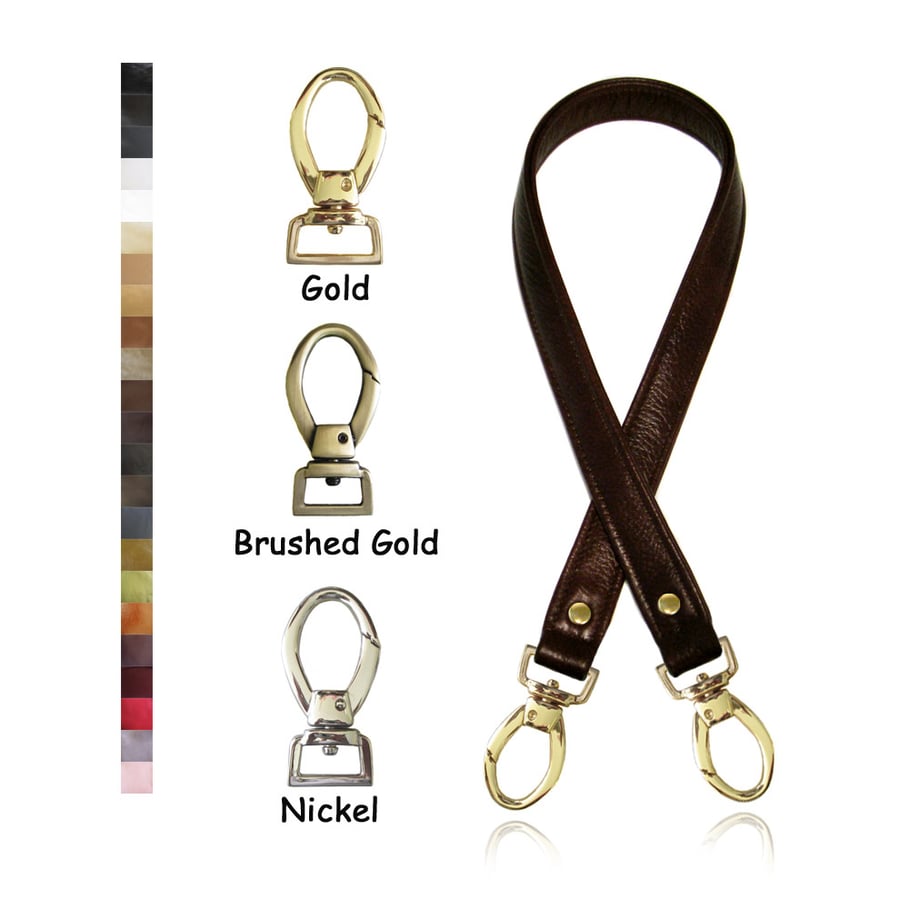 Image of Short Crossbody / Long Shoulder Strap - Choose Leather Color - 40" Length, 1" Wide, #2 Swivel Hooks