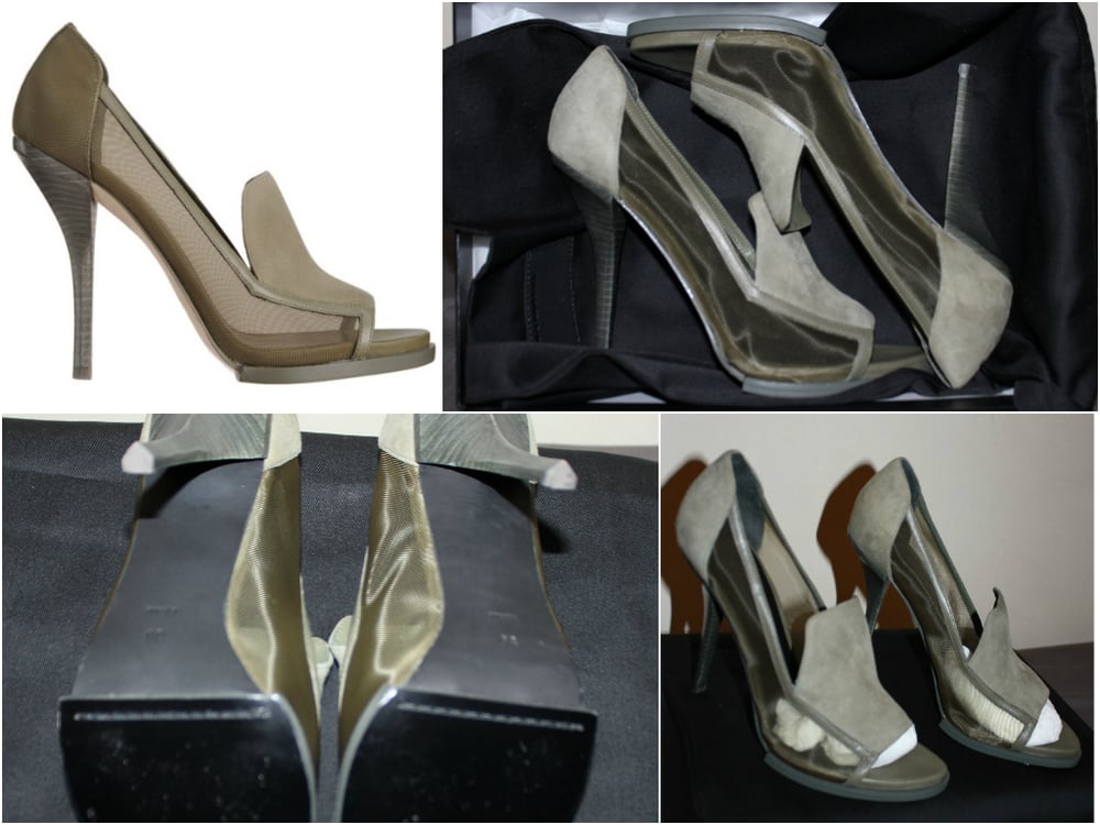 Image of AlexanderWang Green 'Ali' mesh peep-toe pumps