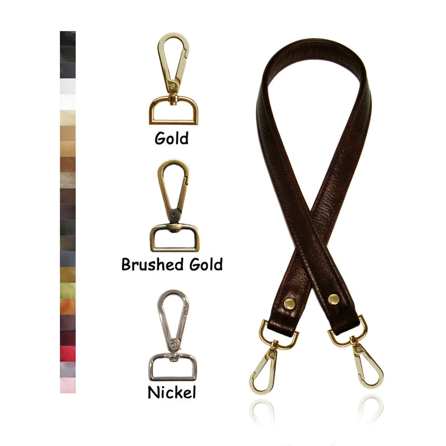Image of Short Crossbody / Long Shoulder Strap - Choose Leather Color - 40" Length, 1" Wide, #14 Swivel Hooks