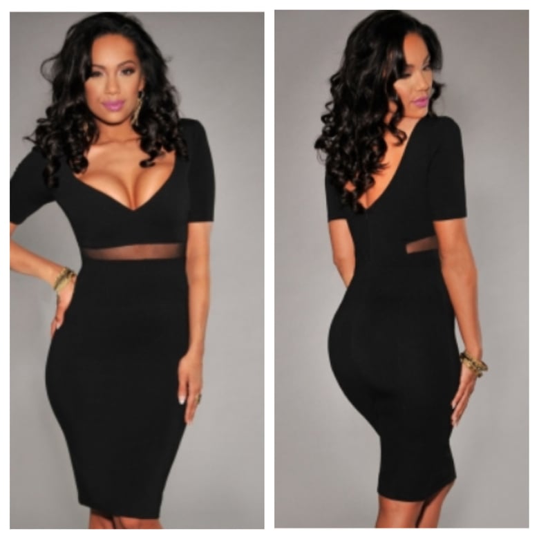 Image of Black Sweetheart Bodycon Dress with Mesh