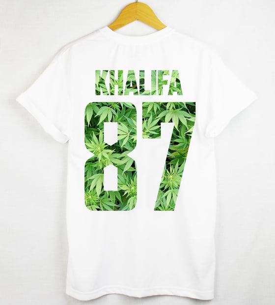 Image of 1 OAK 'Khalifa 87' Weed Print Back Number T-Shirt