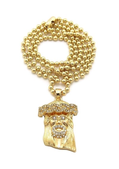 Image of GOLD CZ MIRCO JESUS 27 INCH NECKLACE GOLD