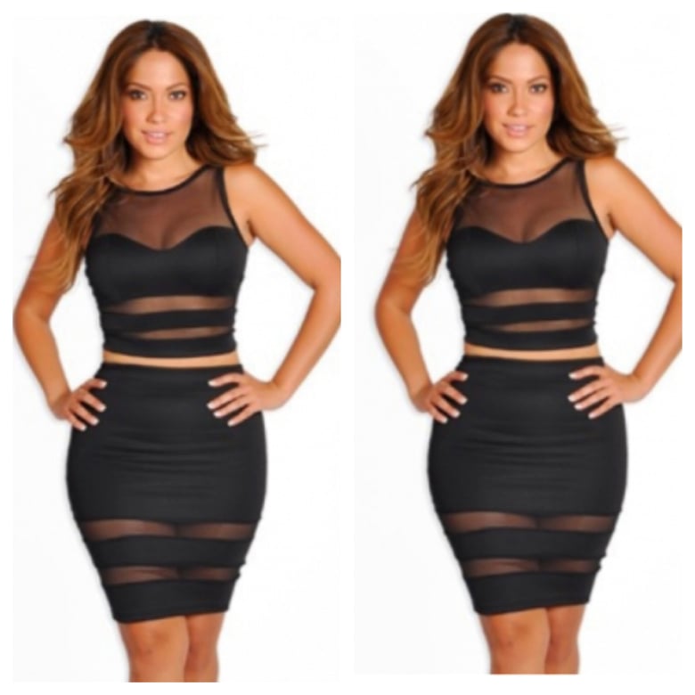 Image of Sleeveless Black Skirt and Top with Mesh