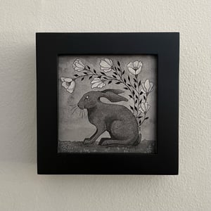 Rabbit And Flowers Ink And Watercolor Print