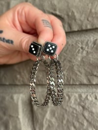 Image 3 of Dice Stud Chain Hoops