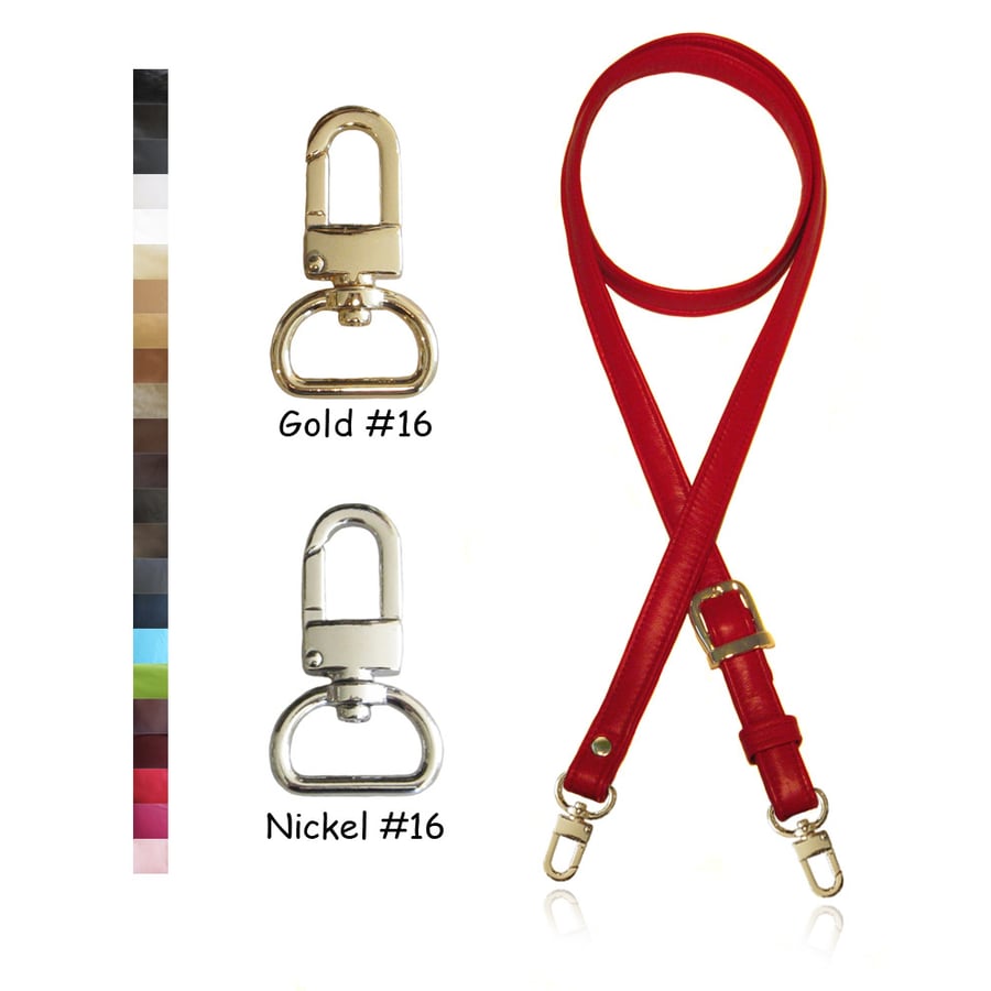 Image of Adjustable Crossbody Bag Strap - Choose Leather Color - 55" Maximum Length, 3/4" Wide, #16 Hooks